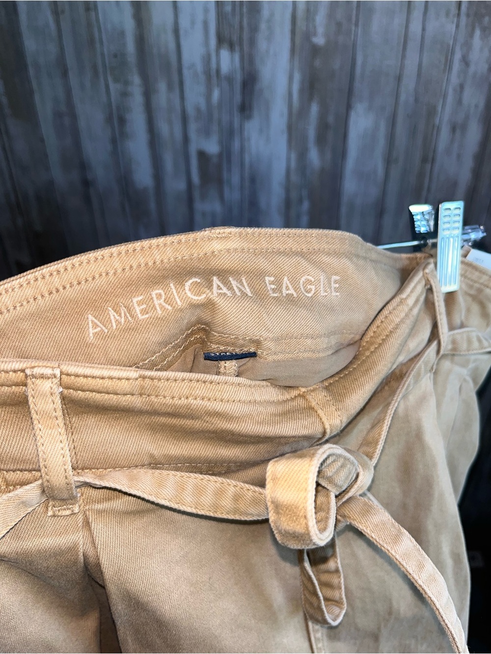 NWT American Eagle Pleated Mini Skort Tan Tie Waist Stretch Size 18 - Picture 7 of 7